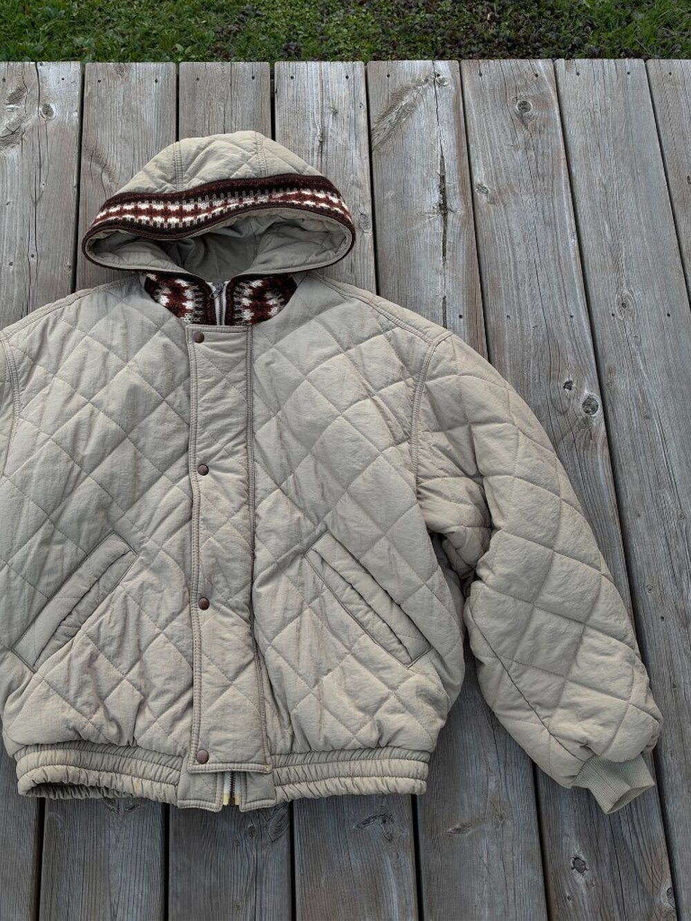 90s vintage quilted hooded jacket knit detail united colors of benneton